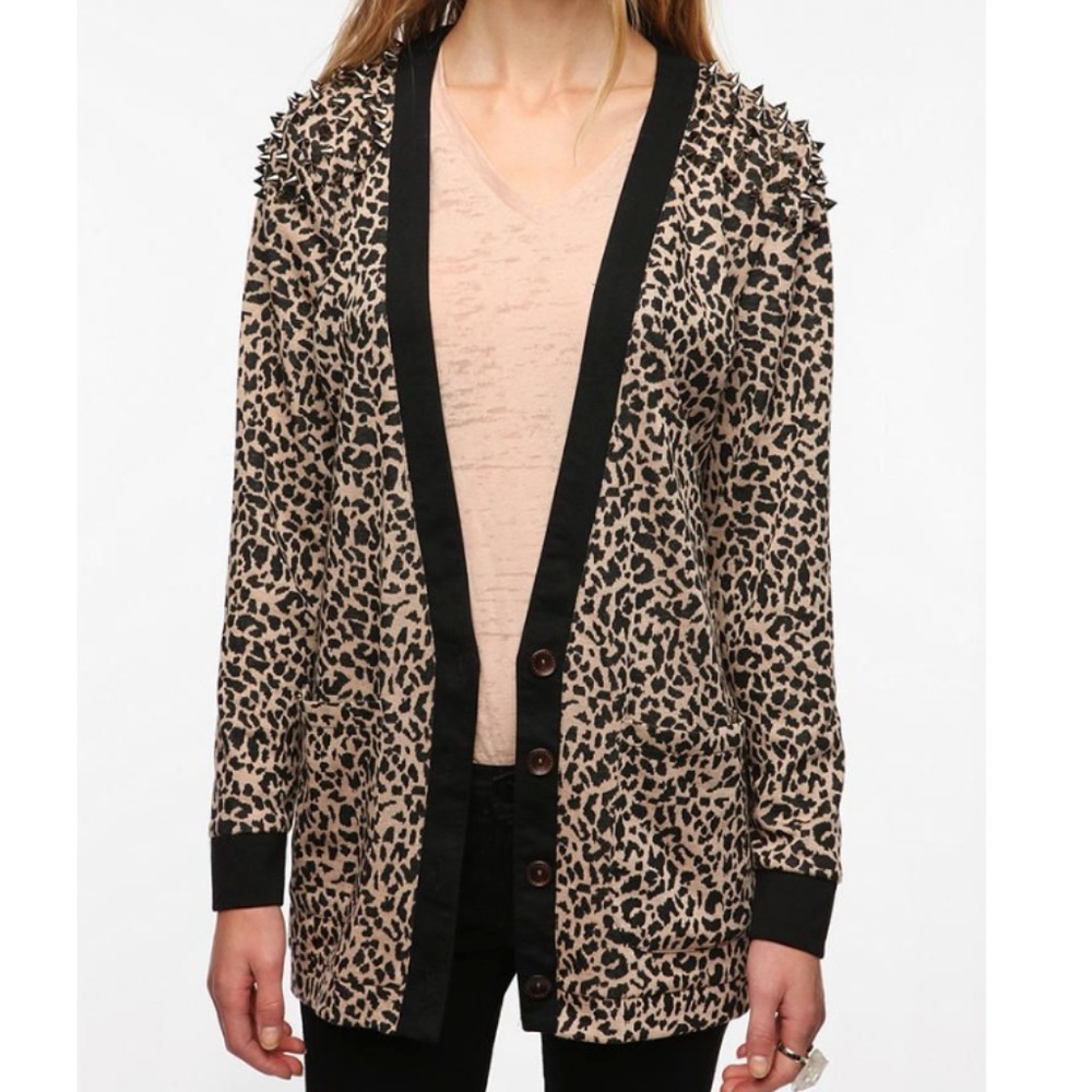 UO Reverse Spiked Leopard Cardigan